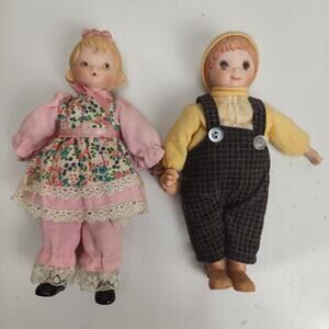 Vintage Victoria Impex Corp 80's Brother & Sister w/ Goodies 7" Porcelain Dolls